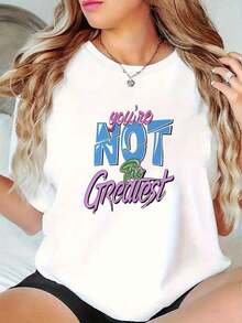 Camiseta de manga corta blanca de corte relajado con estampado gráfico de patrón retro, para mujer, combina con todo, suave. - Blanco - Ver 7