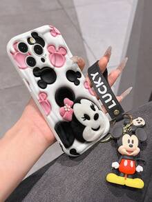 Disney Mickey Mouse Clubhouse Phone Case : 3D Fluffy Pattern Border Protector Phone Soft Phone Case With A Free Cute Mickey Bracelet Chain Lanyard, Mickey, Minnie, Goofy, Donald Duck, Daisy Duck, Pluto, For Apple 17 Promax 17 Pro 16 15 14 13 12 11 Pro Max XS Max X XR Soft Cover Summer Phone Case - 白色 - 查看 6
