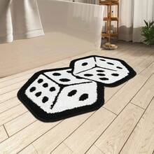 1pc Dice Pattern Personalized Bathroom Mat, Made Of Soft Faux Cashmere, Unique Aesthetic Vintage Area Rug, White Dice Design Suitable For Bathroom, Kitchen, Outdoor, Indoor, Hallway, Bedroom, Living Room, Machine Washable, Easy To Clean, Non-Slip Bottom, Suitable For Bedroom Decor, Bathroom Decor, Holiday Decor, Room Decor, Outdoor Decor - Dice - View 10