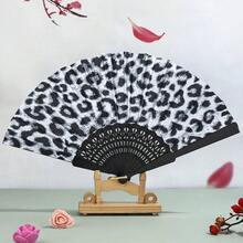 1把女士折叠扇，豹纹黑色手柄，扁平丝绸扇面 - 豹紋扇 - 查看 8