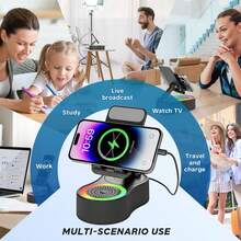5-In-1 Wireless Induction Bluetooth Speaker With Adjustable Phone Stand, 5000mAh Rechargeable Battery, 8 RGB Ambient Lights, Multifunctional Stereo Audio Phone Holder For IPhone, Android & Tablet - View 8