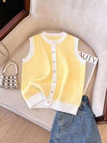 Chaleco de mujer elegante y minimalista, de estilo francés, versátil y elegante - Amarillo claro - Ver 7