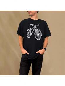 Summer Ready Bicycle Print T-Shirt For Men – Soft Cotton, Stylish And Functional - 黑色 - 查看 1