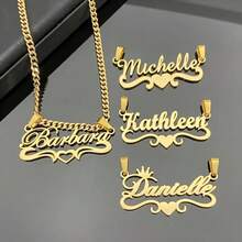1pc Customized Stainless Steel Name Necklace, Handwritten Font With Heart Accent, Gold Tone Chain, Personalized Nameplate Necklace For Men Women - Multicolor - View 3
