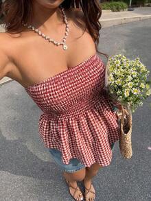 Top tubo/cropped con estampado de plantas para vacaciones de mujer - Rojo - Ver 3