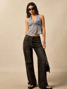 Top camisola con tirantes finos, espalda descubierta, bordado de lentejuelas y diseño romántico para vacaciones, camisola con lentejuelas brillantes, camisola con brillo, top camisola con tirantes finos y lentejuelas en color albaricoque - Multicolor - Ver 7
