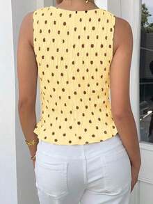 Blusa casual de lunares versátil para uso diario, blusa linda de verano para mujer, atuendos de verano casuales modernos para mujer, blusas de verano para mujer, blusas de verano casuales para mujer - Amarillo claro - Ver 2