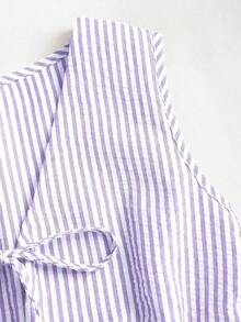 Nuevo conjunto de dos piezas de pantalón recto minimalista con cordones y rayas rosas, al estilo europeo y estadounidense para el verano, para mujeres - Morado - Ver 5