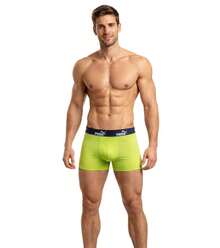 Pacote com 3 cuecas boxer masculinas PUMA, de algodão, nas cores verde limão, cinza e azul. - Multicolorido - Ver 8