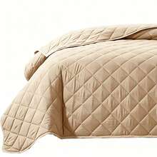 1pc Oversized Lightweight Soft Quilted Bed Cover, Thin Bedspread For Double Bed, All Season Bedding, Spring & Summer - Rhombus - Beige - View 7