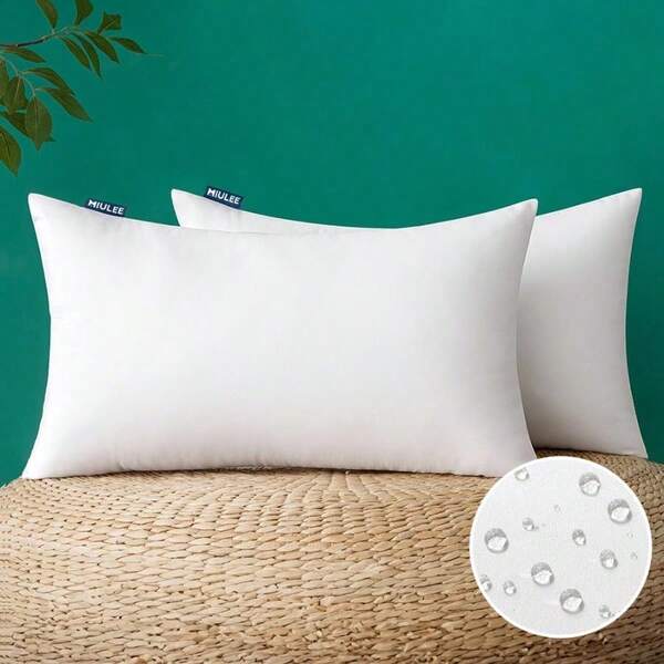 Pack Of 2 12x20 Inch Outdoor Pillow Inserts Waterproof Decorative Throw Pillow Insert, Rectangle Lumbar Garden Pillow Form Patio Sofa Couch