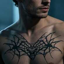 1pc Horror Skull & Spider Web Temporary Tattoo Set - Realistic Black Ink Style, Waterproof & Remova Ble For Boys & Girls Waterproof Horror Body Makeup For Cosplay, Party & Costume,Sketch Style - Black - View 4