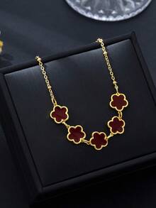 1pc Burgundy Five-Petal Flower Bracelet, Minimalist Elegant Design, Versatile For Daily Wear And Formal Occasions - Chain Bracelet - View 8