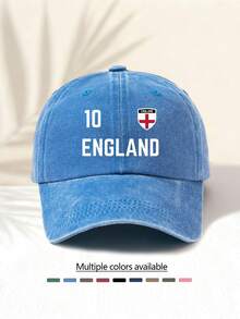 1pc Washed Baseball Cap With "ENGLAND 10" National Flag Logo Print, Best Gift Choice, Versatile Casual Fashionable, Highly Attractive All-Season Decorative Item, Must-Have Stylish Accessory - Washed Cap - View 19