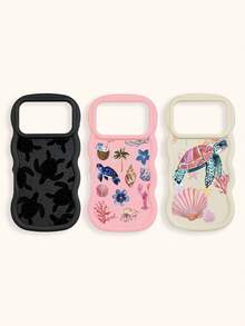 Bộ 3 ốp lưng điện thoại in hình rùa biển, viền lượn sóng, chất liệu TPU mềm dẻo chống sốc, phong cách bãi biển mùa hè, tương thích với iPhone 15/14/13/12/17 Pro Max & Galaxy S25 Ultra, thích hợp sử dụng hàng ngày hoặc làm quà tặng, giao hàng nhanh. - Nhiều màu - Xem 36