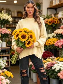 Women's Long Sleeve Sweater, Minimalist Sweater, Elegant Fit, Casual Everyday Wear, Suitable For Carnival, New Year's, Valentine's Day - 杏色 - 查看 5