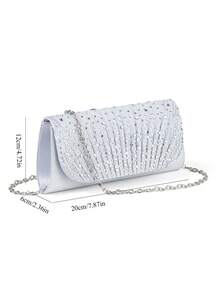 4pcs Jewelry Set, Shiny Necklace, Earrings & Bracelet Combo, Women's Evening Clutch, Flap Elegant Handbag, Romantic Wedding Style Bridal Bag, Formal Dance Party Clutch, Elegant Evening Gown Purse, Perfect For Party, Wedding, Prom, Gala Occasions, Suitable For Holiday Party Outfits - Silver - View 8