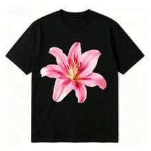 Playera Pink Lily Aesthetic: Top de Algodón 100% con Estampado Floral - Verano 2026 - Negro - Ver 8