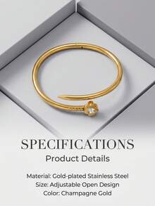 1 pieza Brazalete abierto de acero inoxidable con trébol de cristal de alta gama y versátil, adecuado para ocasiones formales de mujeres - Pulsera abierta - Ver 5