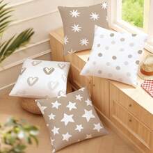 MEMNUN 4pcs Milk Tea Watercolor Graffiti Heart Star Print Pillow Case Covers, Polyester Fabric Single-Sided Printing, 17.7*17.7in(45*45cm)/19.69*19.69in(50*50cm)/15.75*15.75in(40*40cm), Suitable For Home Decor, Living Room Sofa Cushions, All Seasons, Gift - Multicolor - View 6