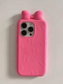 Ốp lưng điện thoại silicon hình nơ 3D màu hồng tươi tắn cho iPhone 17/17Pro/17ProMax/16/16Pro/16ProMax/15/15Pro/15ProMax/14/13/12/11, ốp bảo vệ độc đáo tối giản mới, cao cấp. - Màu Hồng Tươi - Xem 9