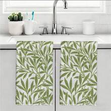 2pcs Kitchen Towels With Simple Green Leaf Pattern, 40*60cm Modern Minimalist Style Rectangular Super Soft Fiber Kitchen Towels, Dish Cloths, Hand Towels, Kitchen Decor, Housewarming Gift, Suitable For Kitchen And Bathroom, Great For Housewives And Family Gatherings, High Cost-Performance, Household Essential - Green - View 11