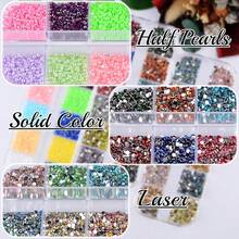 Kikonoke 5 Boxes Nail Art Rhinestones Half Pearls Kit 3D Flatback Jelly Crystal Gems Diamantes Design For Crafts Face Clothes Clothes Glass Decorations DIY (60 Colors 2mm) - Màu A - Xem 2