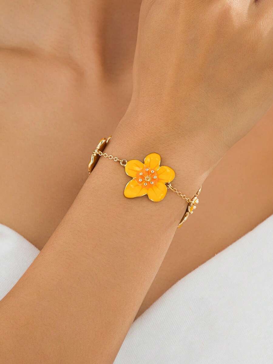 1 chiếc vòng tay hạt cườm hoa vàng thủ công tinh tế theo phong cách nghỉ hè, món quà thanh lịch dành cho phụ nữ, quà cưới. - Màu vàng - Xem 1