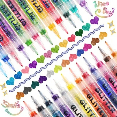 12pcs Glitter Markers, Colorful Highlighters, Multi-Color Glitter Acrylic Paint Pens, 0.7mm Super Fine Tip Waterproof Metallic Markers, Art Supplies, Coloring Supplies, Craft Supplies, Painting Supplies, Suitable For Rock Painting, Stone, Glass, Wood, Fabric, Scrapbooking, Birthday Cards, DIY Handmade