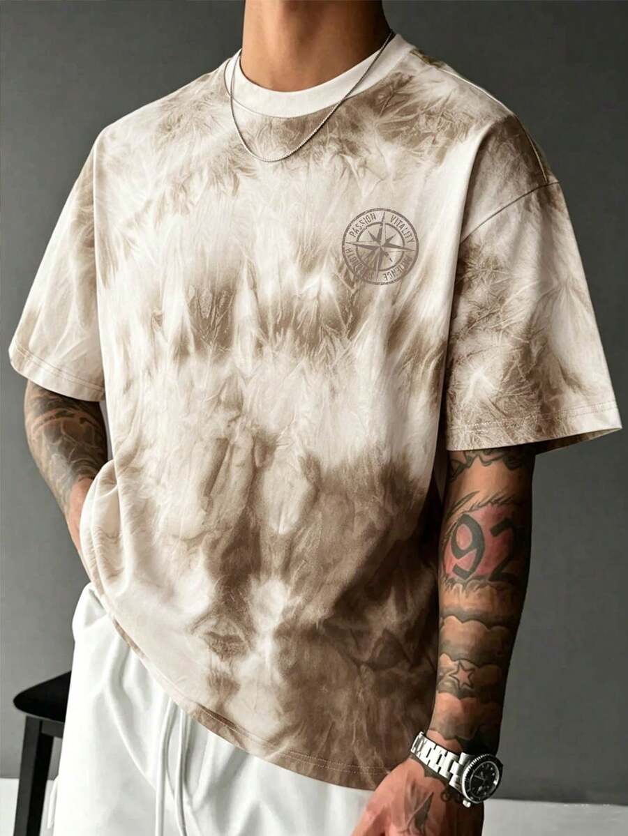 Áo thun dệt kim in họa tiết nhuộm màu tự nhiên mới mùa hè, áo thun nhuộm tie-dye thường ngày. - Nhiều màu - Xem 1