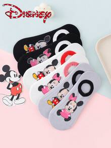 Disney 1/3/6 双装迪士尼女士隐形袜 - 米奇和米妮卡通婴儿版可爱简约图案，撞色袜口 - 轻薄透气，弹性好，适合春夏日常穿着 - 彩色 - 查看 3