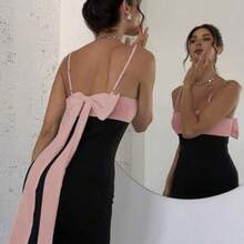 Women's Elegant Minimalist Exquisite Romantic Sweet Wedding Ceremony Party Vacation Backless Colorblock Bow Decor Black & White Spaghetti Strap Long Dress, Spring/Summer,Party Dress Fashion Clothing Summer Outfits Spring Outfits For Women  Wedding Guest Dress  Summer Holiday - Rosa - Ver 1