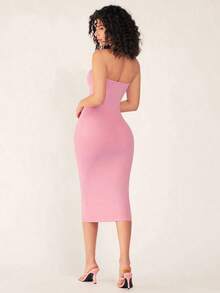 Vestido casual de cena ajustado al cuerpo sin tirantes para mujer - Rosa - Ver 2