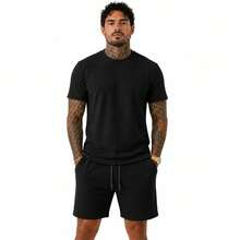 Conjunto Masculino Premium Texturizado Camiseta + Bermuda | Conforto, Estilo e Caimento Perfeito - Preto - Visão 2