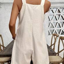 Women's Solid Color Casual Vacation Style Jumpsuit With Single Button Closure, Summer For New Year Clothes - Caqui - Ver 3