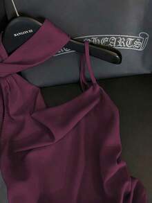 Blusa de tirantes asimétrica plisada en la cintura de unicolor, elegante y casual, ideal para primavera/verano, paseos, vacaciones, tardes de té, San Valentín, bodas y fiestas - Rojo violeta - Ver 3