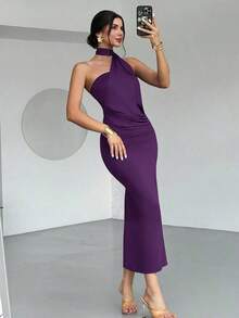 Vestido suelto con mangas acampanadas asimétricas de color marrón moca para mujer, vestido largo de moda, ropa de primavera/verano, adecuado para ir al trabajo, elegante, sexy, vacaciones, playa, estilo bohemio, Hawái, festivales de música, fiestas, atuendo de trabajo - Morado - Ver 7
