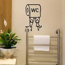 1张卡通“WC”胶带贴纸 - 幽默的浴室墙面装饰，男女皆宜，易于安装，浴室装饰配件 - 一件裝 - 查看 5
