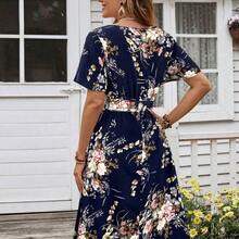 Women's Floral Print Ruffle Sleeve Waist Dress - Azul - Ver 9