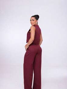 Wide-Leg Pants By Alntaria Risco Calca111114 - Burgundy - View 2