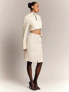 Haute Minifalda sólida casual y versátil para citas/viajes de mujer - Blanco - Ver 5