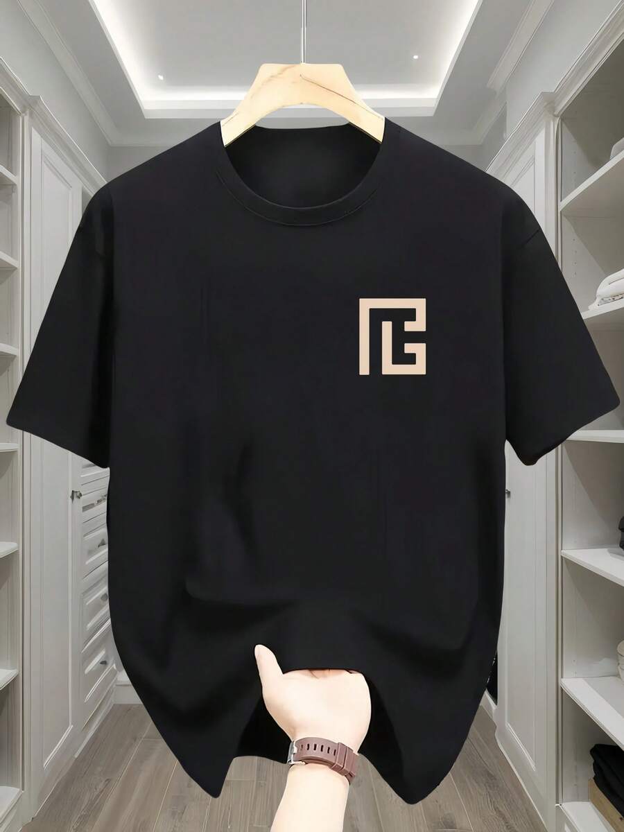 Men's Cotton T-Shirt, Versatile Casual Wear, Comfortable Sports Top - Black - View 1