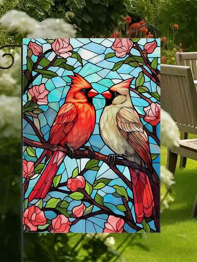 1pc Colorful Glass Hummingbird Garden Flag, Outdoor Decor For Yard, Lawn, Patio, Spring & Summer