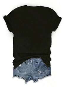 Camiseta informal negra de talla grande con estampado de lazo patriótico estadounidense, manga corta y cuello redondo, ideal para conjuntos de verano. - Negro - Ver 4