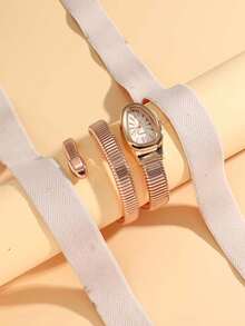 1pc Rose Gold Snake-Shaped Ladies' Watch Set, Luxury Retro Quartz Wristwatch, Birthday Gift / Holiday Gift - Rose Gold - View 2