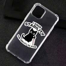 1/2/5pcs "I Have Stability" Black Cat With Knife Sticker , Humorous Quote Stickers,Suitable For Water Bottle, Laptop, Car, Skateboard, For Students, Professionals,Cat Enthusiasts, Humor Aficionados - A - View 3
