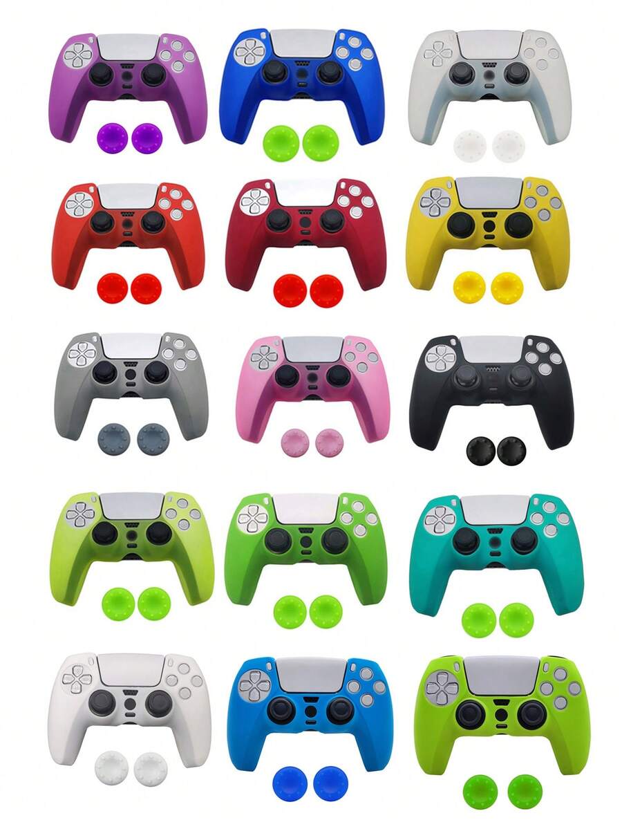 1pc Silicone Protective Cover For PlayStation 5 Controller + 2pcs Joystick Caps Set, Anti-Slip, Anti-Drop, Anti-Dust, Anti-Scratch, Enhance Gaming Experience - Multicolor - View 1