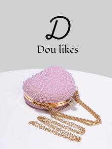 Elegante bolso de mano de noche con perlas azules en forma deágrima, bolso de mano de alta gama para vestido cheongsam, con cadena de metal, elegante bolso de fiesta para dama, adecuado pa - Rosa 3 - Ver 9