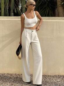 Women's Lightweight Linen Wide-Leg Pants, Loose Fit And Breathable - 杏色 - 查看 1