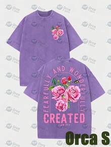 Women's T-Shirt [Stunning Vintage-Style Loose-Fitting T-Shirt With A Pink Rose Print, Short-Sleeve Design, 8.11 Oz Pure Cotton Fabric, Loose Fit. Suitable For Everyday Wear Or As A Gift For Friends. Inspired By Psalm 139:14, Exquisitely Designed. 100% Pure Cotton] Casual - 杏色 - 查看 8